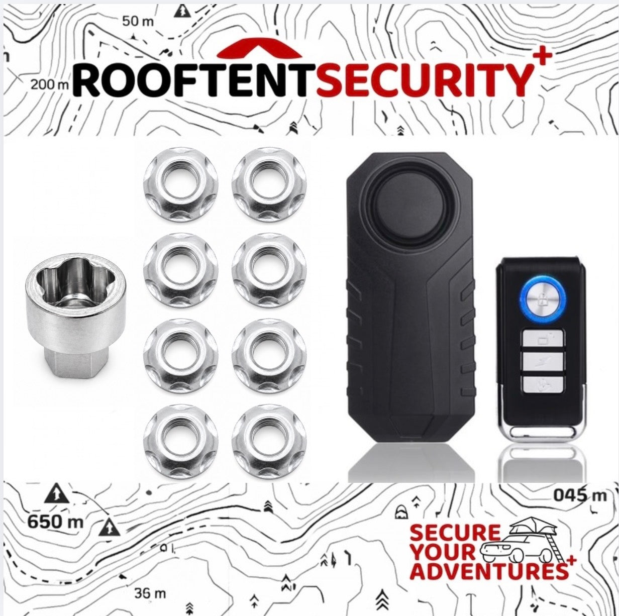 8 x M8 Roof Tent Anti-Theft Security Nut Set + Fits Tentbox - Security Alarm COMBO