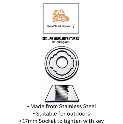8 x M8 Roof Tent Anti-Theft High Security Lock Nut Set + Security Alarm Bundle