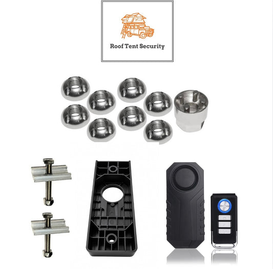 8 x M8 TentBox/Roof Tent Anti-Theft Security Nuts And Alarm + Holder BUNDLE