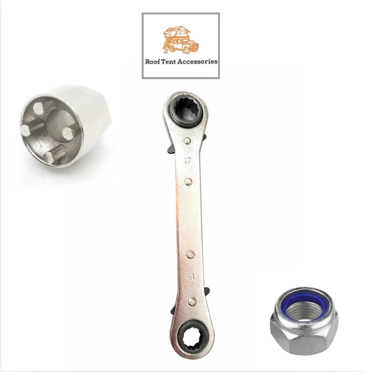 Perfect Tentbox Accessory - Ratcheting Spanner 13mm + 17mm M8 And Security Nuts